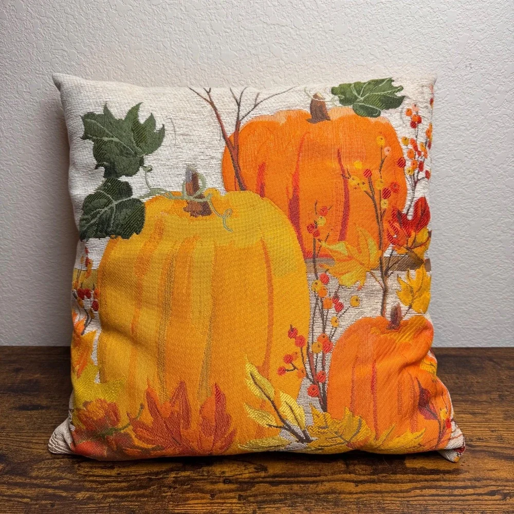 Brentwood Originals October Harvest Pumpkin Throw Pillow 18 x 18 Autumn Decor